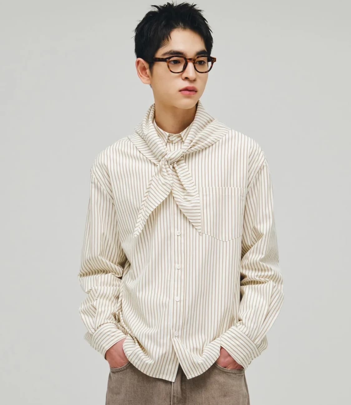 스트라이프 셔츠 스카프 세트 새상품 상품이미지1