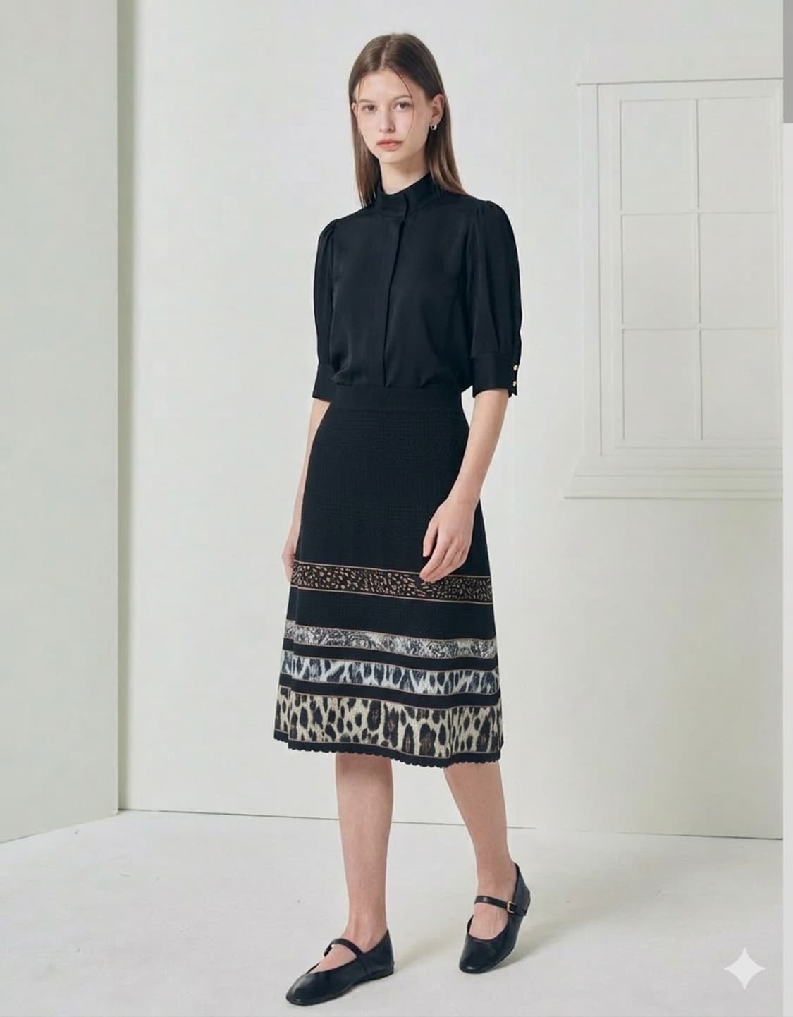 MARCCAIN 마크케인 니트 스커트 55 | 레오파드 포인트 밴딩 상품이미지1