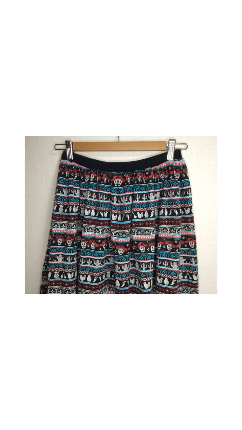 빈티지 스컬 패턴 프린팅 밴딩 스커트 상품이미지2