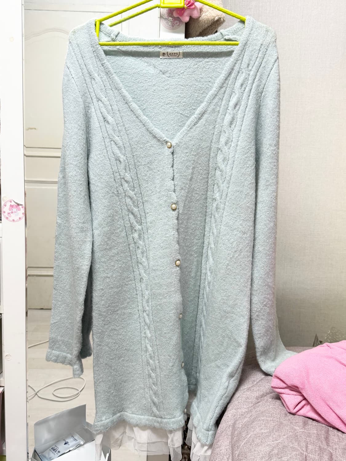 핑크세스 엑시즈팜 꽈배기 레이스 롱 가디건 민트맛 히메카지 갸루 모리걸 상품이미지1