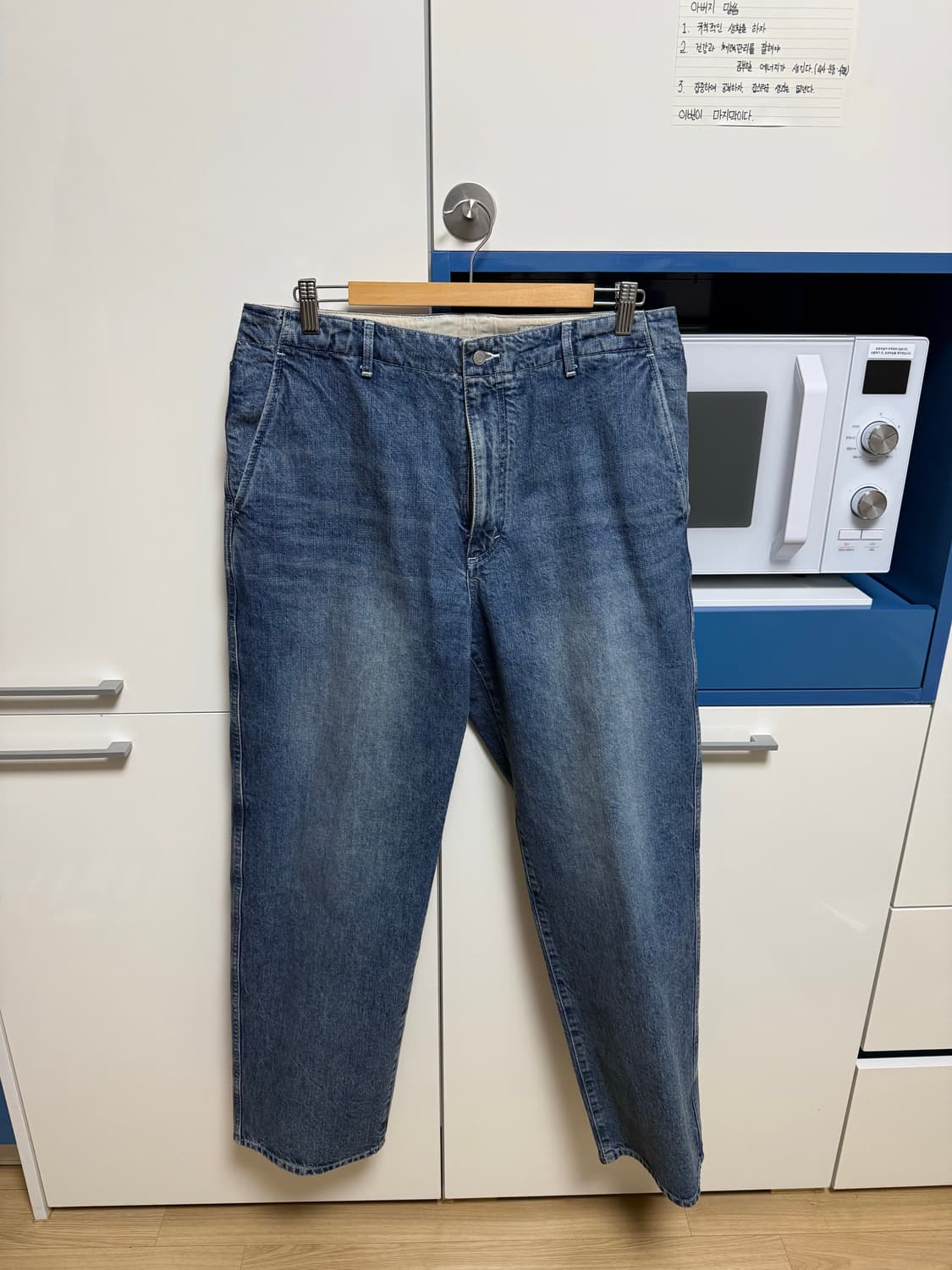 포터리 원 워시드 와이드 데님 4사이즈 미드블루 상품이미지2