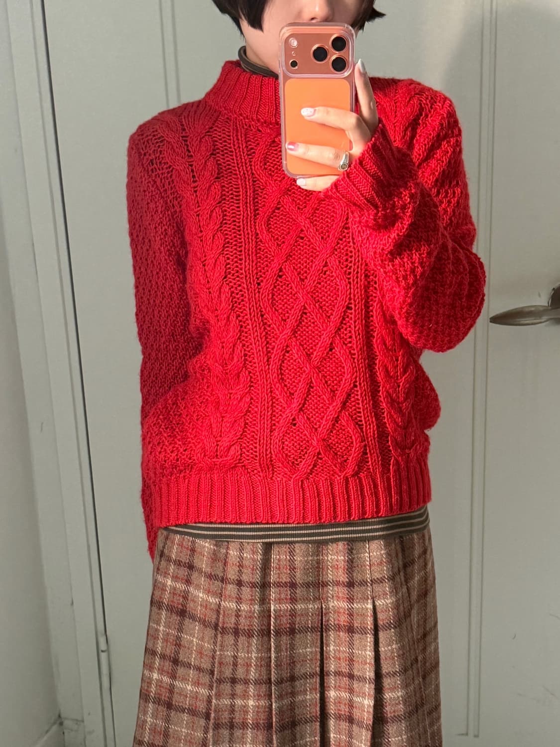 일본빈티지 울30 레드 케이블니트 상품이미지1