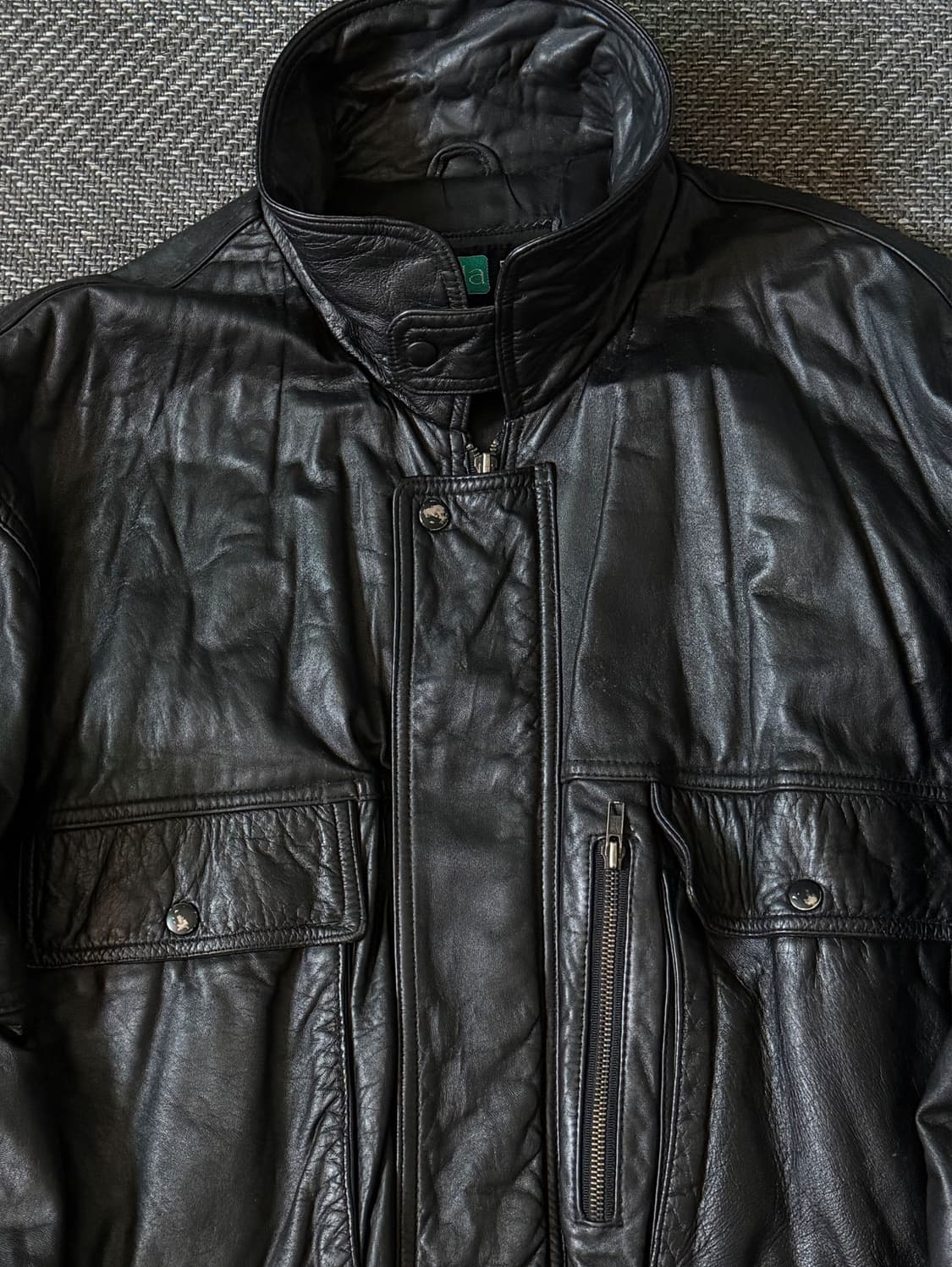 90s 블랙 쉽스킨 빈티지 봄버 레더 자켓 (105) 상품이미지2