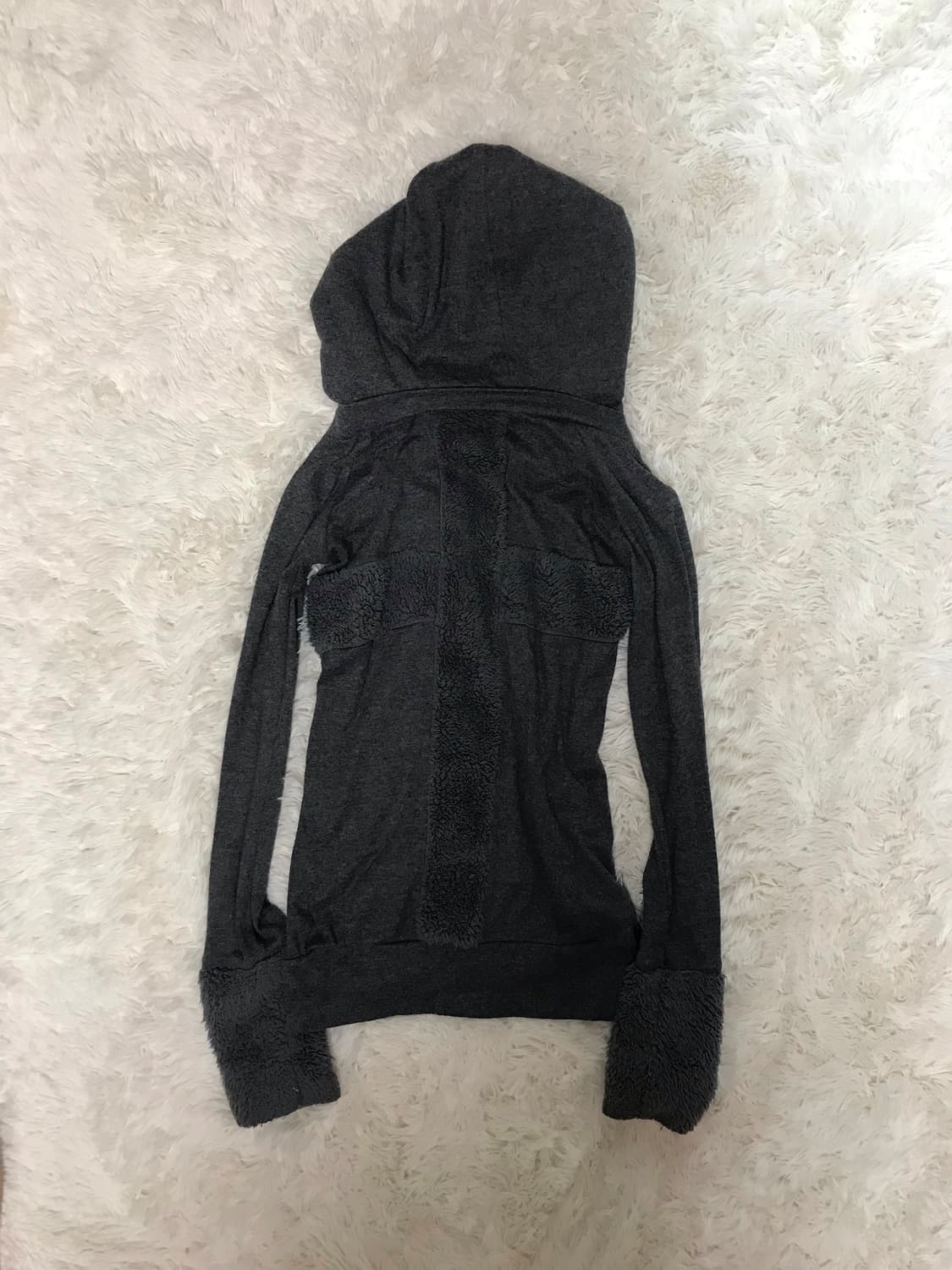 레어 일본빈티지 펑크 y2k 해븐앤얼스 해골 십자가 양털 후드티 상품이미지2