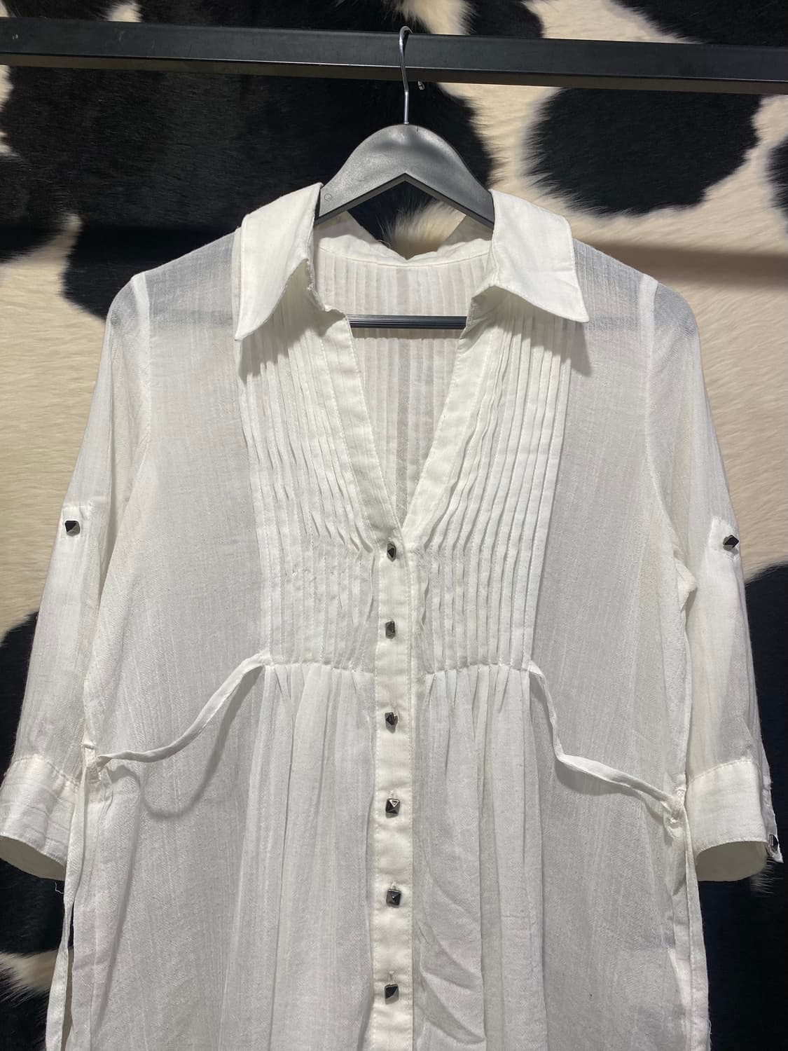 Japanese vtg 플리츠 디테일 스트링 롱셔츠 상품이미지2