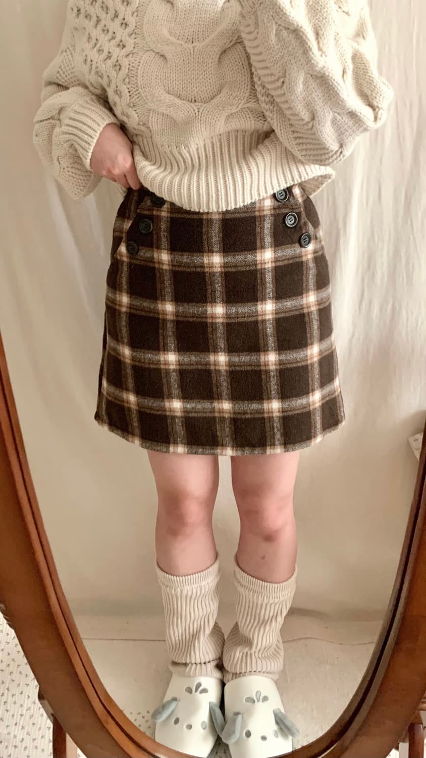 ingni 사선 버튼 체크 스커트 상품이미지3