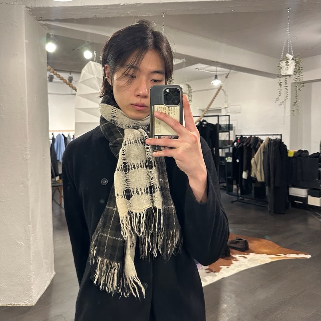 요지야마모토 레이어드 체크 머플러 상품이미지3