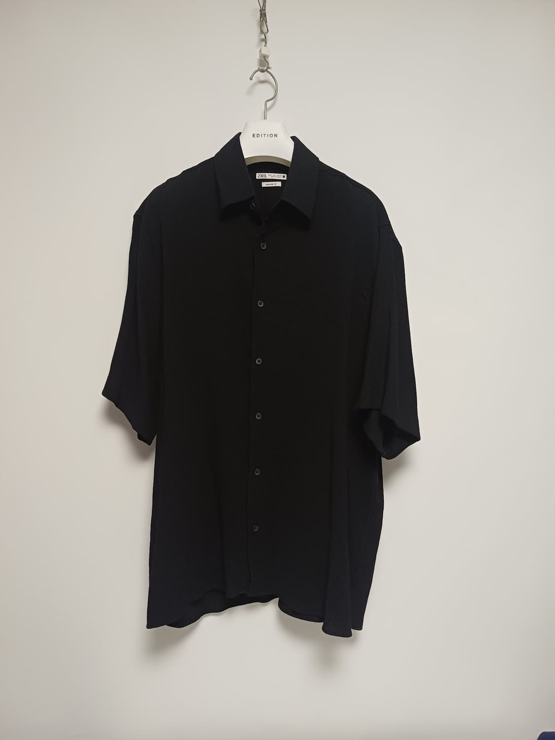 [L] 자라(ZARA) 남성 릴랙스핏 오픈칼라 반팔 셔츠 블랙 상품이미지1