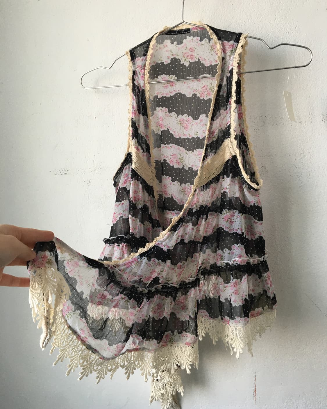 Flower pattern layer open vest 상품이미지3