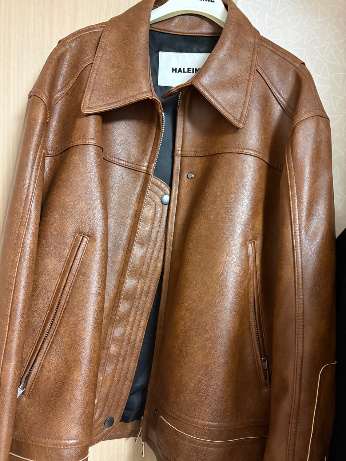 알렌느 패치드 3D 포우 레더 레이싱 자켓 브라운 상품이미지2