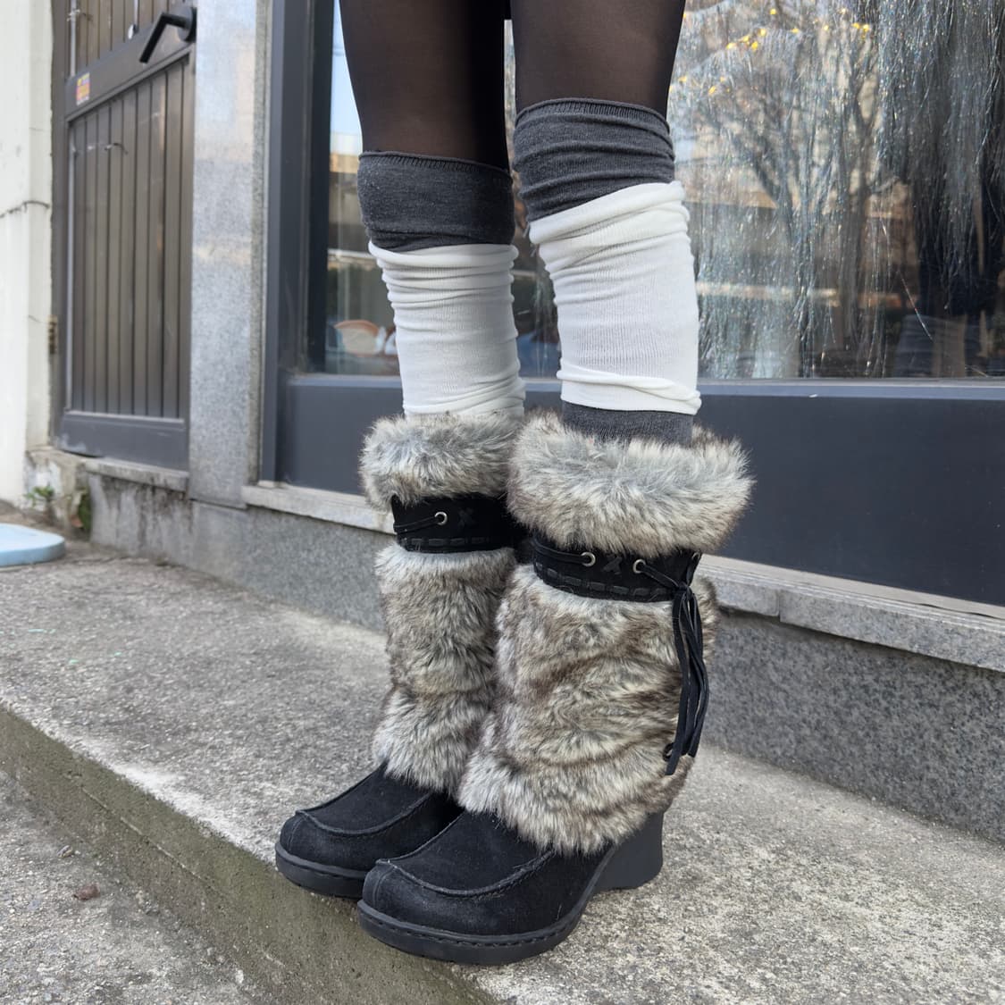 00s 레어 내추럴라이저 스웨이드 & 퍼 털 스노우 부츠 상품이미지9