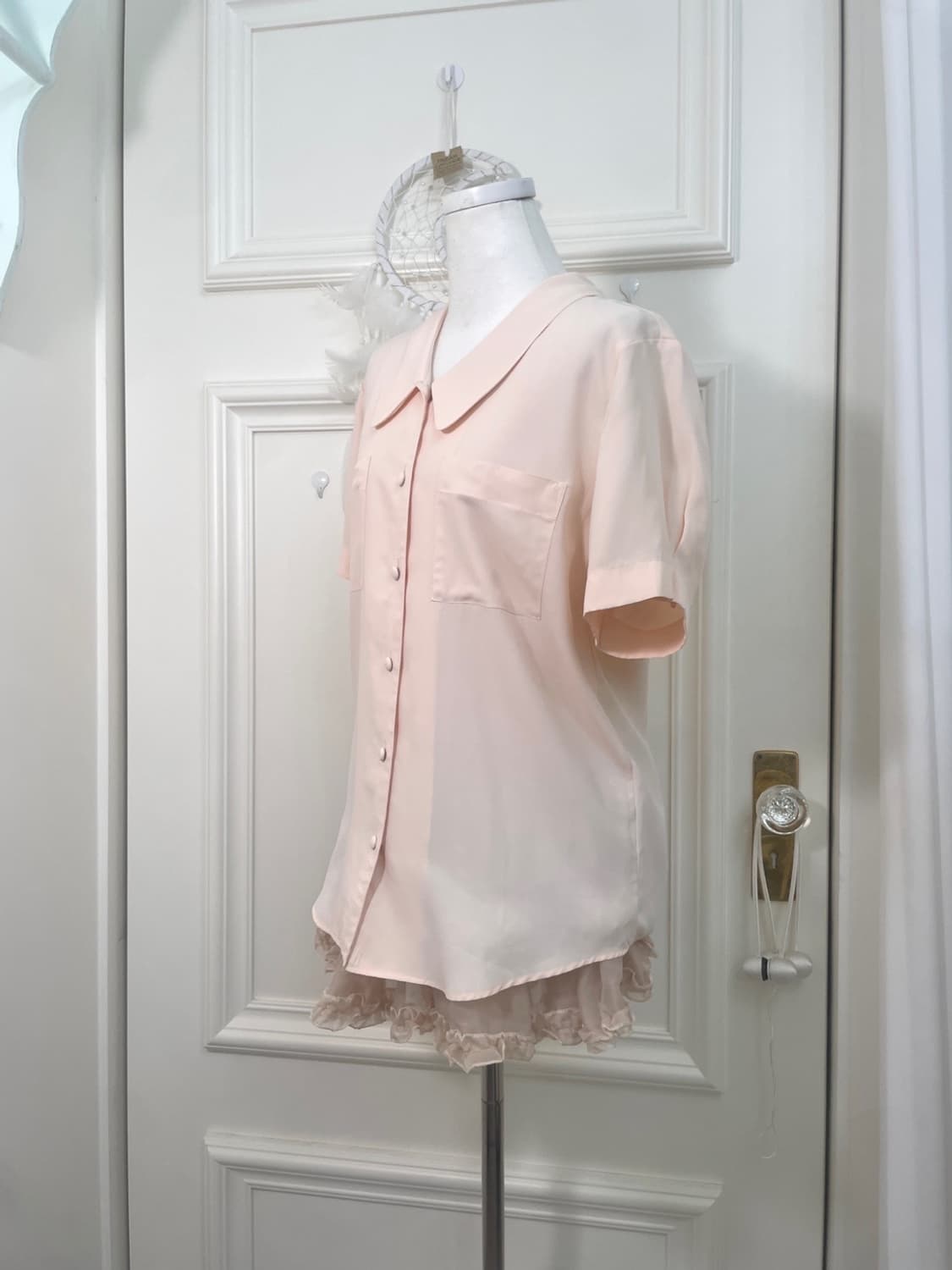 coral collar pleats sleeve half blouse 상품이미지2