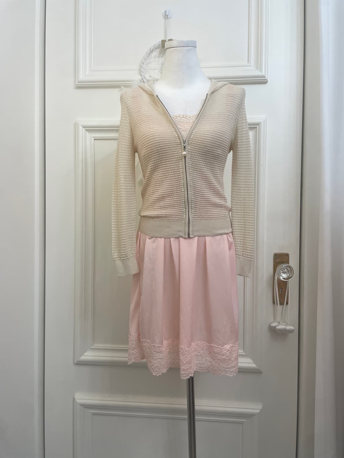 EF-DE ivory pearl charm knit zip-up&cora 상품이미지1