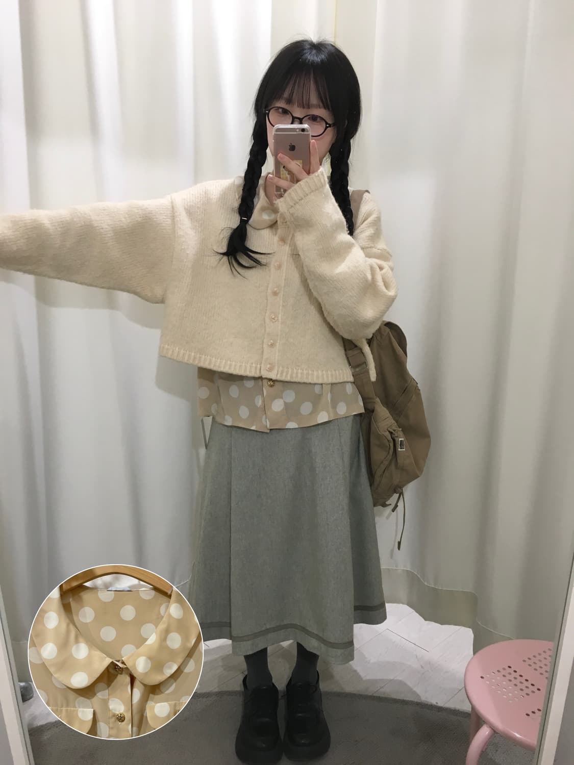 둥카라 도트 블라우스 + 버터 가디건 상품이미지1