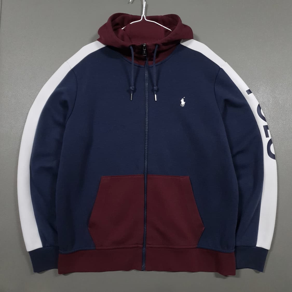 L) 폴로 랄프로렌 신형 포니 레터링 버건디 배색 오버핏 후드집업 자켓 상품이미지1