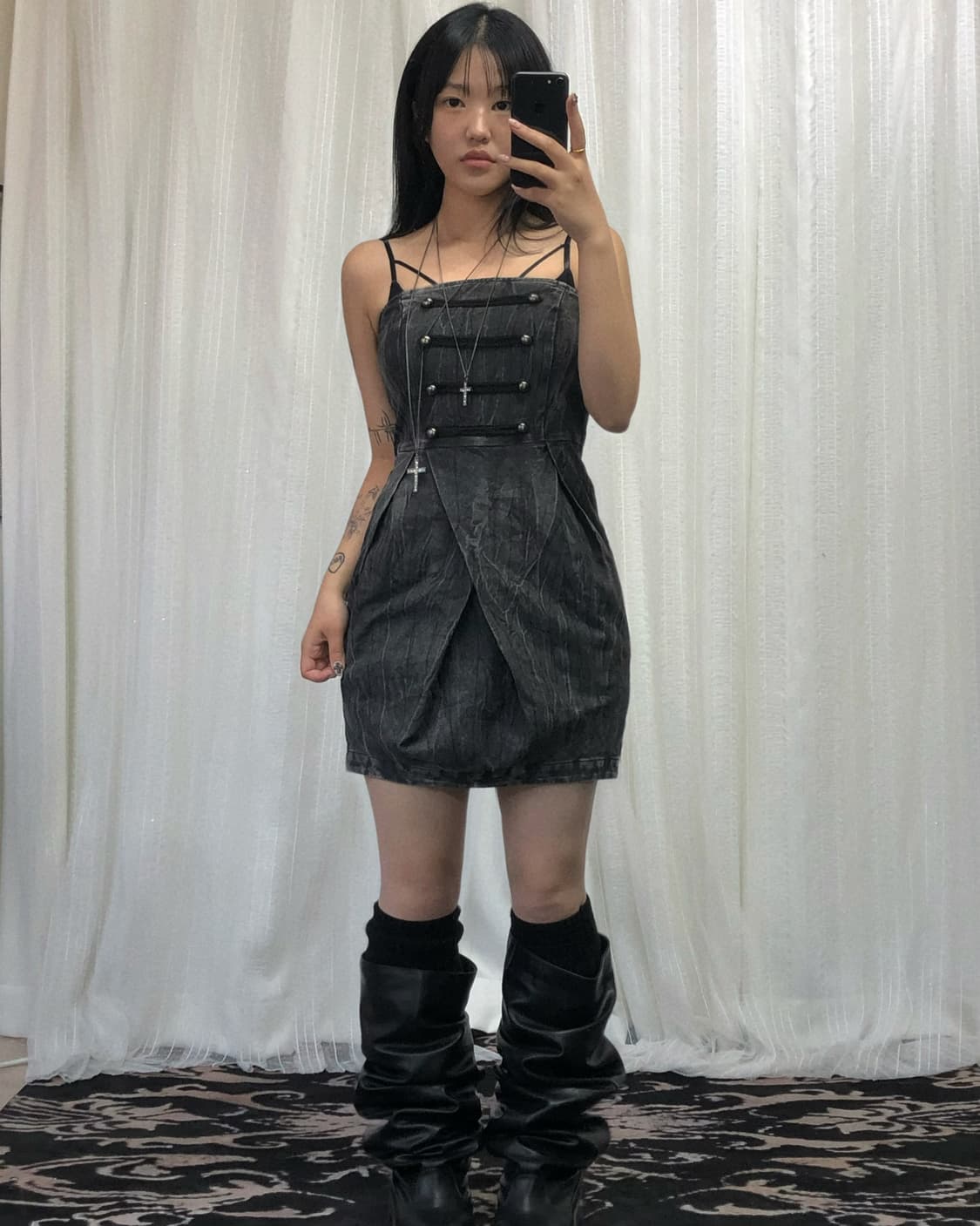 나폴레옹 워싱 블랙 데님 원피스 상품이미지4
