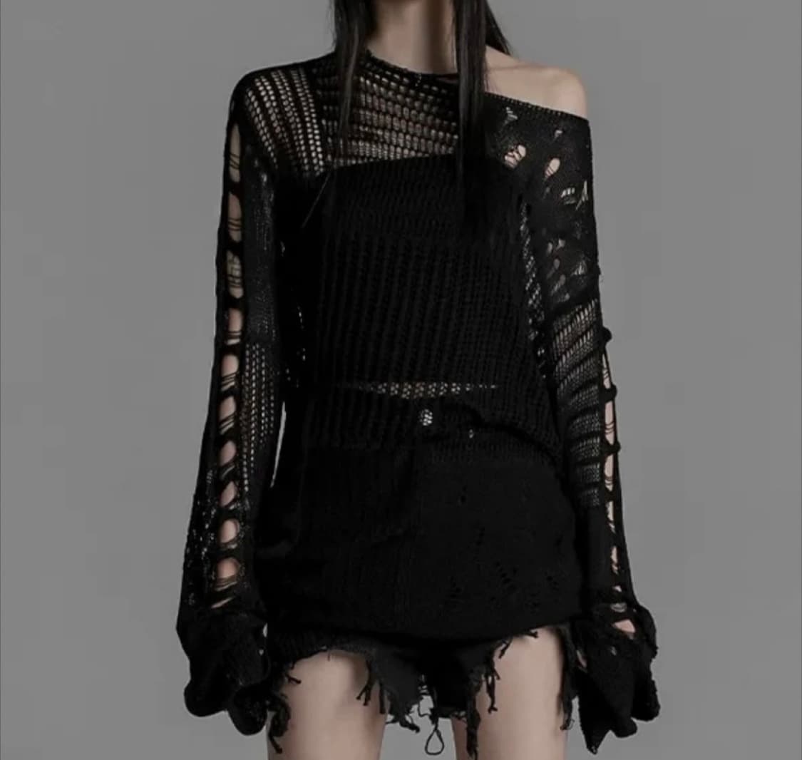 스코 데미지 니트 블랙 상품이미지1