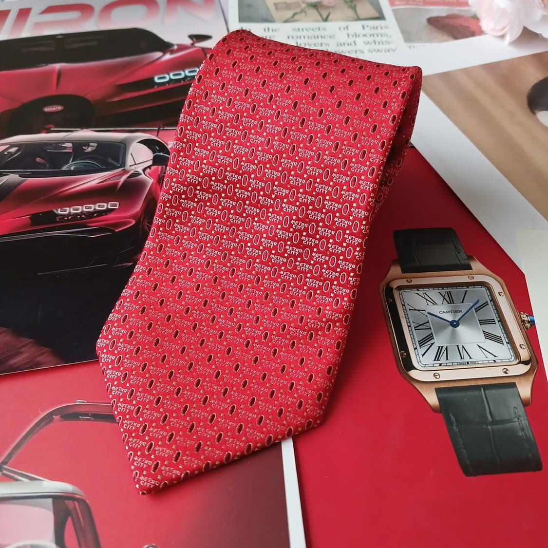 메트로시티 실크 레드 이니셜 자수 넥타이 8.7cm A+등급 A19262 상품이미지2