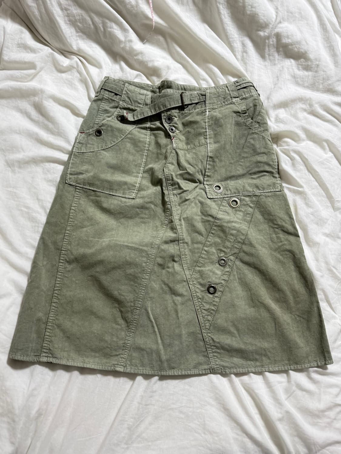 빈티지 아일렛 벨티드 스커트 카키 상품이미지2