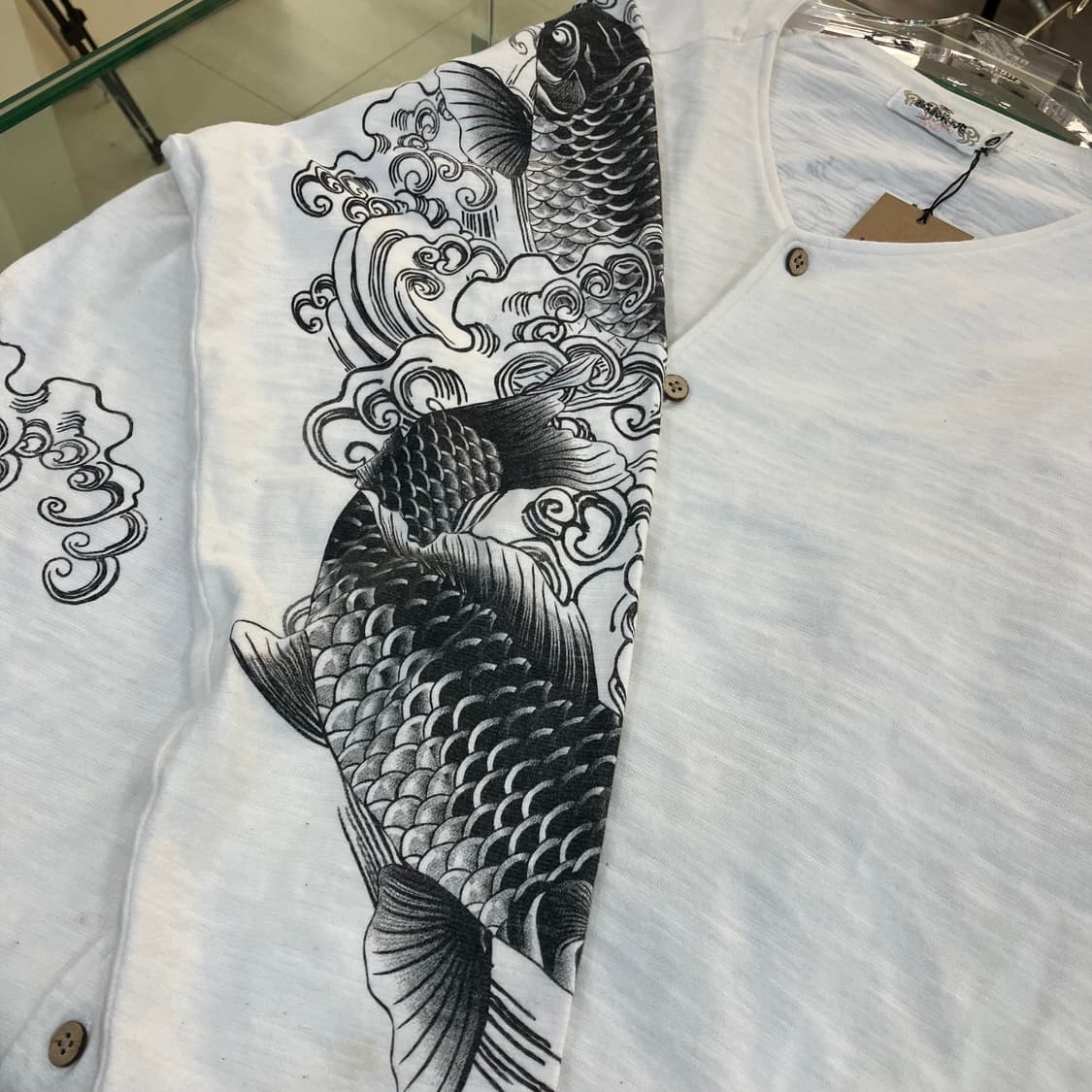 카라쿠리타마시 오리엔탈 잉어 자수 화이트 코튼 가디건 XL 상품이미지4