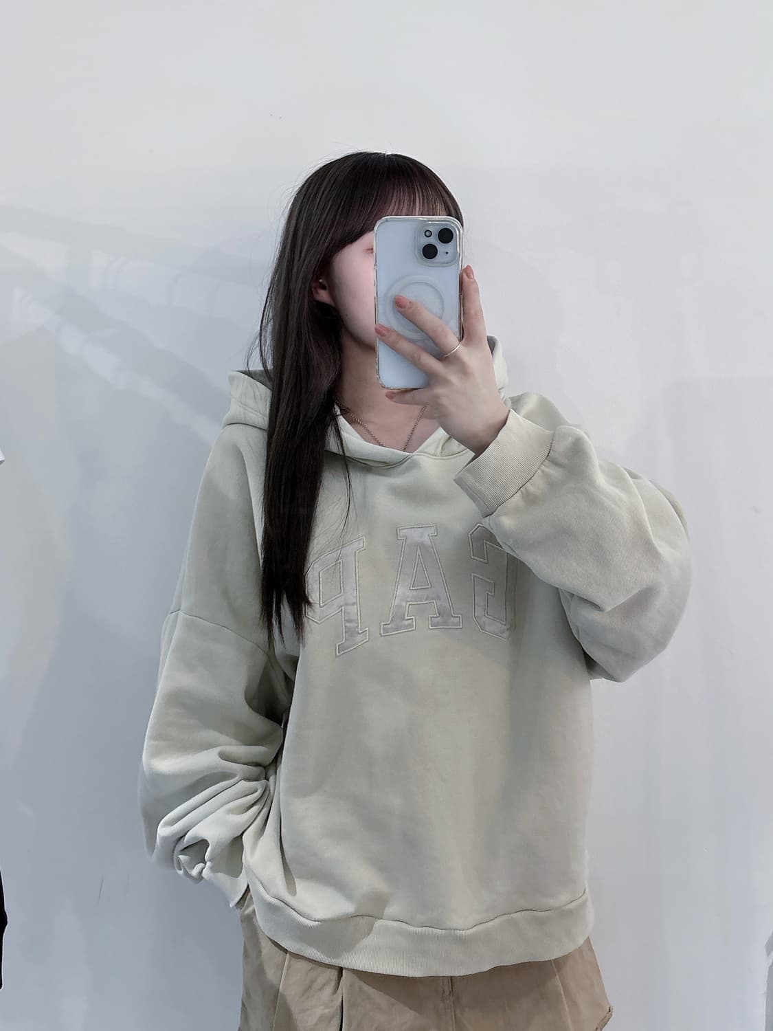 갭 베이지그레이 빅로고 오버핏 후드 상품이미지2