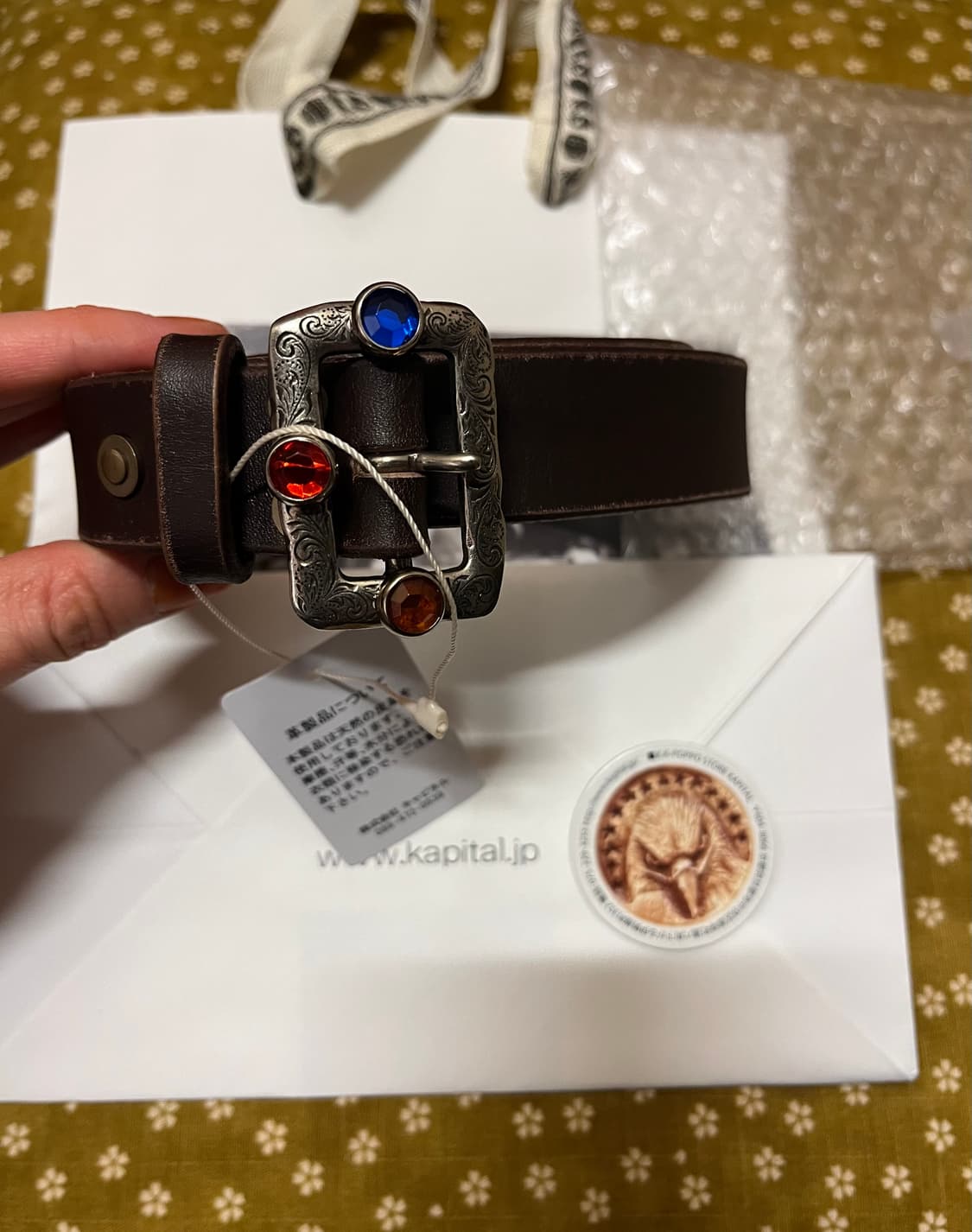 🔥금일할인🔥캐피탈 오일 레더 스터드 디스코 버클 벨트 브라운 상품이미지1