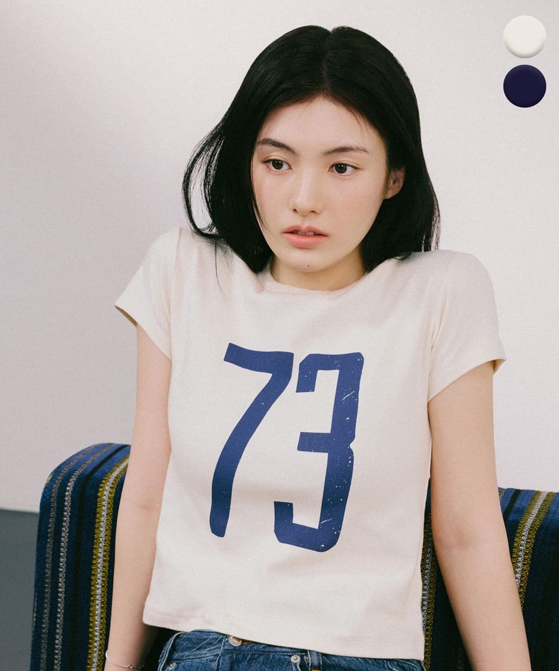 디스커스애슬레틱 우먼즈 슬림핏 넘버링 티셔츠 아이보리 상품이미지3
