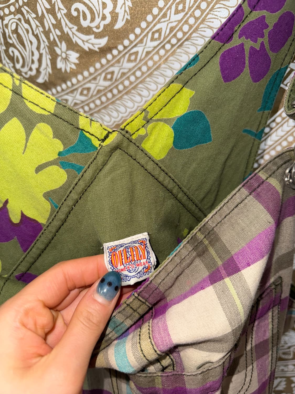 오일릴리 여성 패치 체크 멜빵스커트  상품이미지4