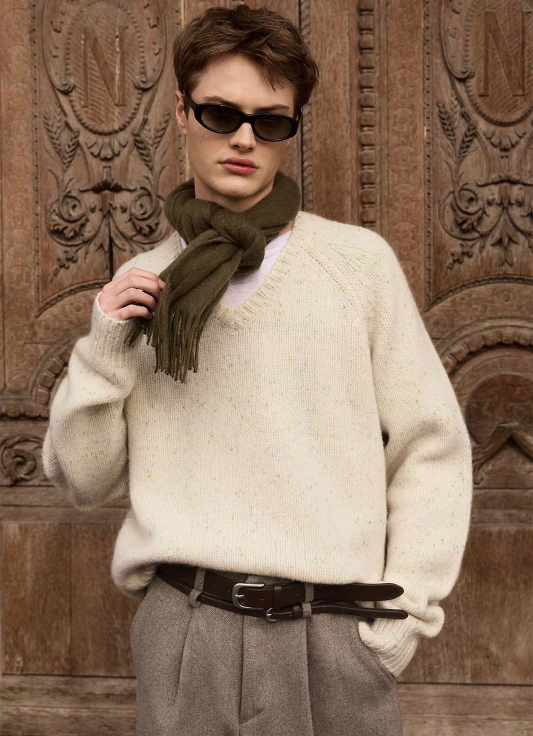 STU / 슈퍼파인 울 브이넥 니트 (크림) / M 상품이미지1