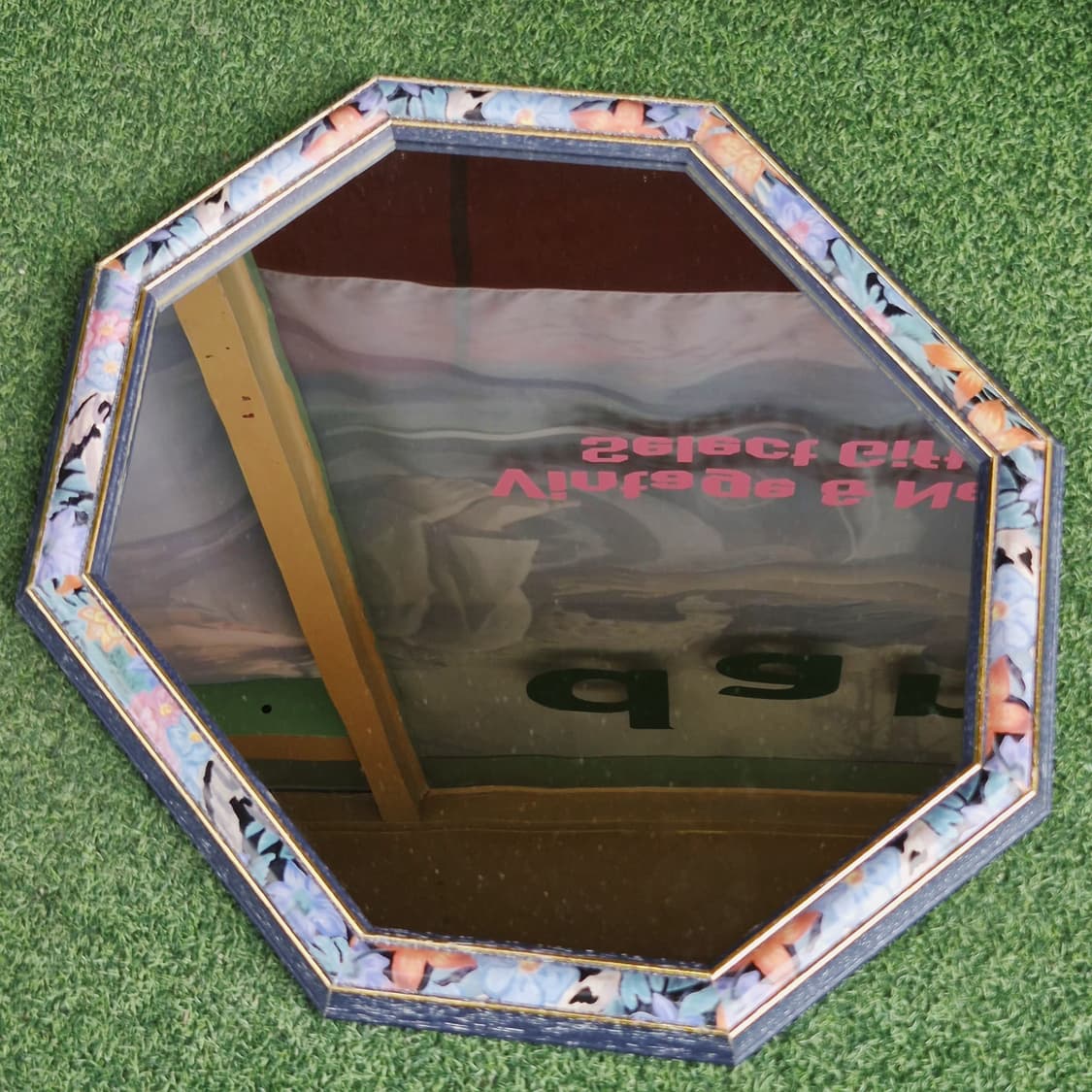 70s 이탈리아 엔틱 플로랄 8각 아트 벽거울 상품이미지8