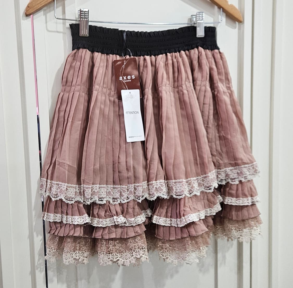 엑시즈팜(axes femme) 앤틱 로즈 플리츠 레이스 스커트 상품이미지2
