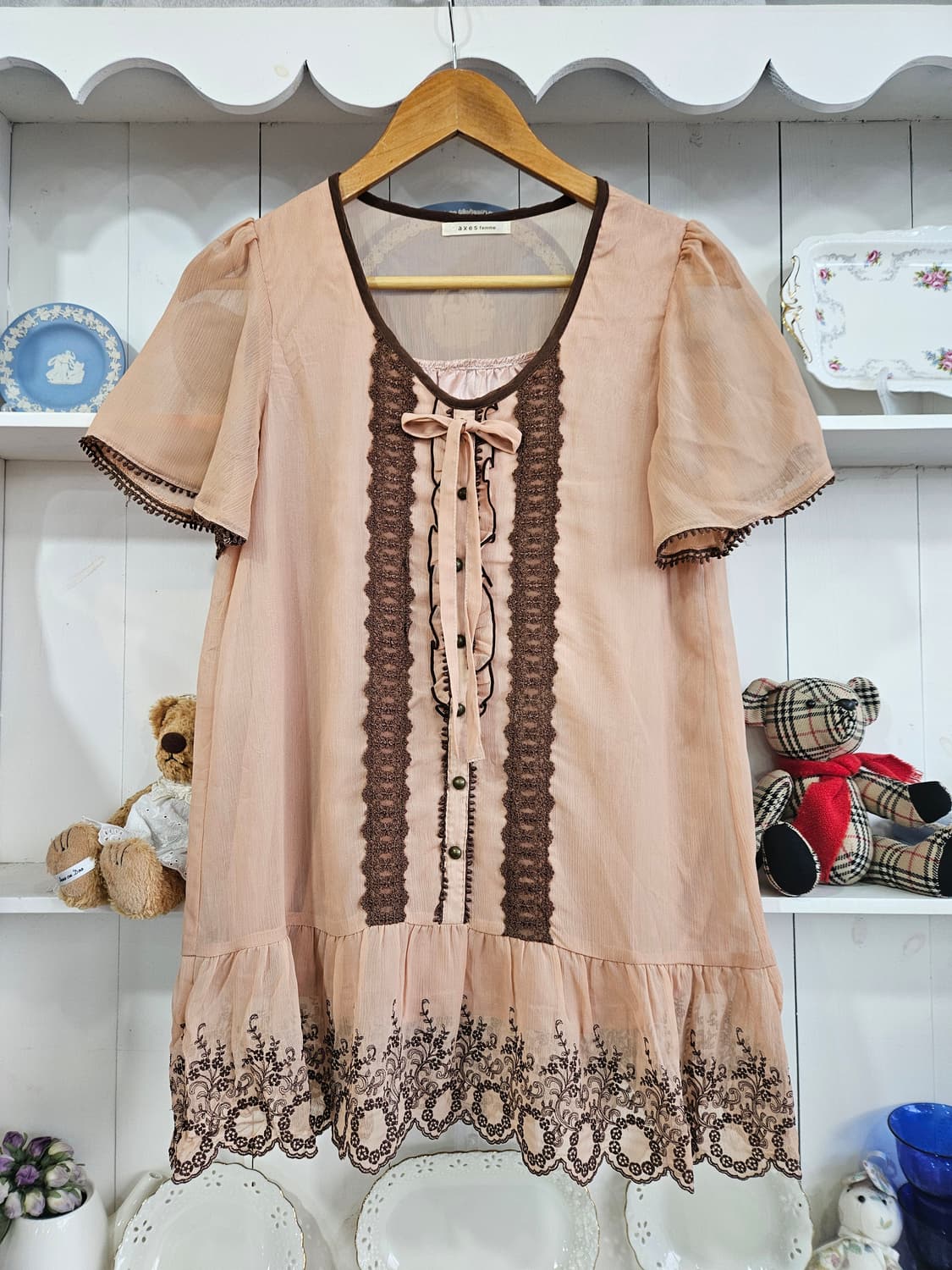 Axes Femme(엑시즈팜) 레이스 시스루 튜닉 롱블라우스 상품이미지2