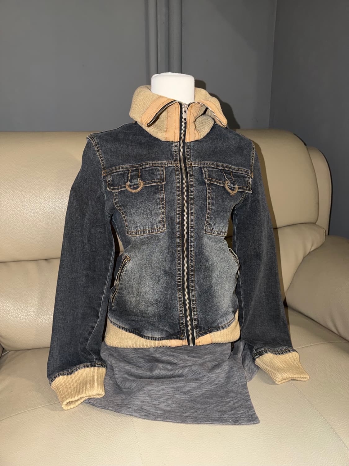 high-neck washing denim jacket 상품이미지1