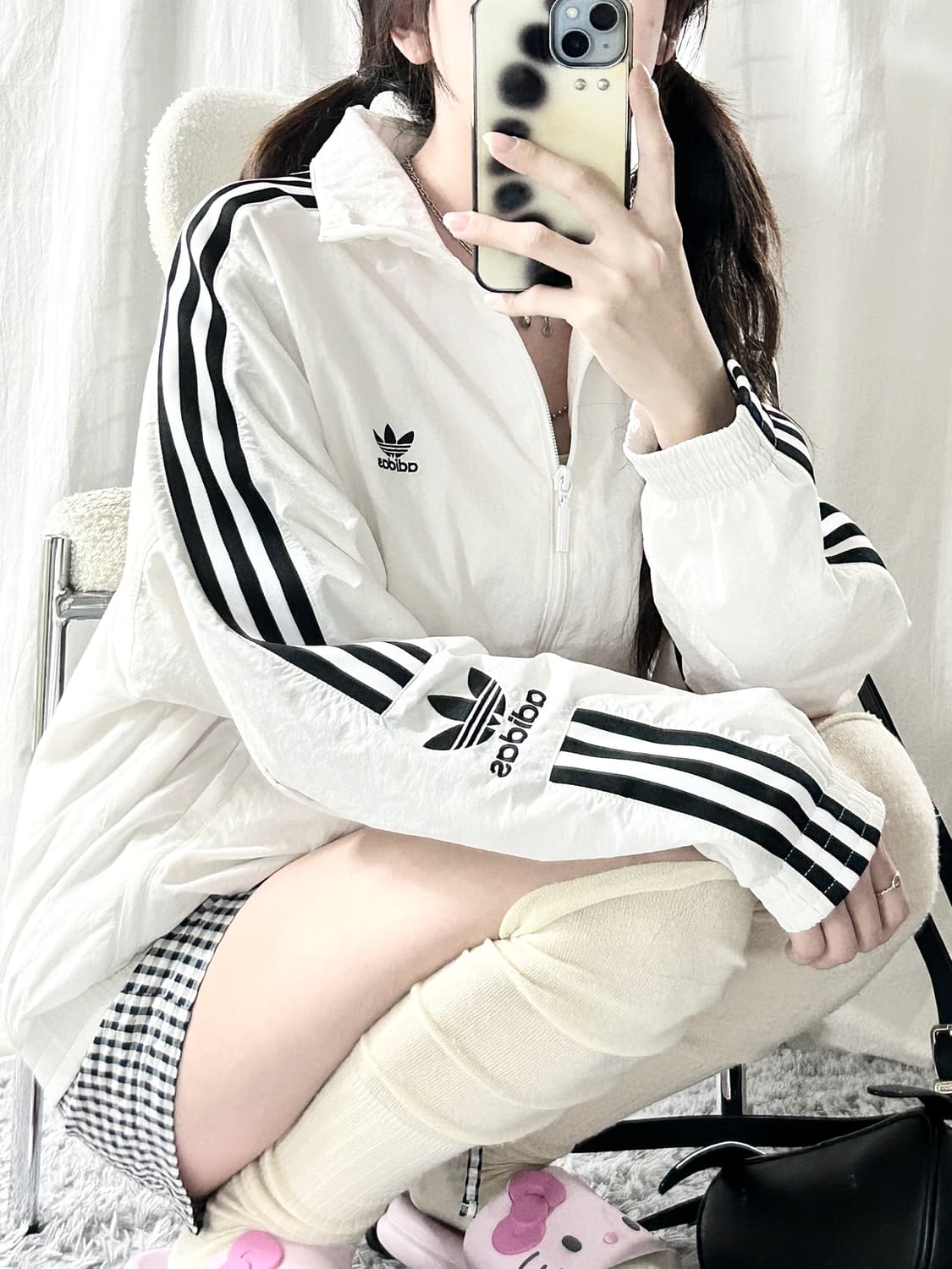 아디다스 화이트 삼선 나일론자켓 상품이미지3