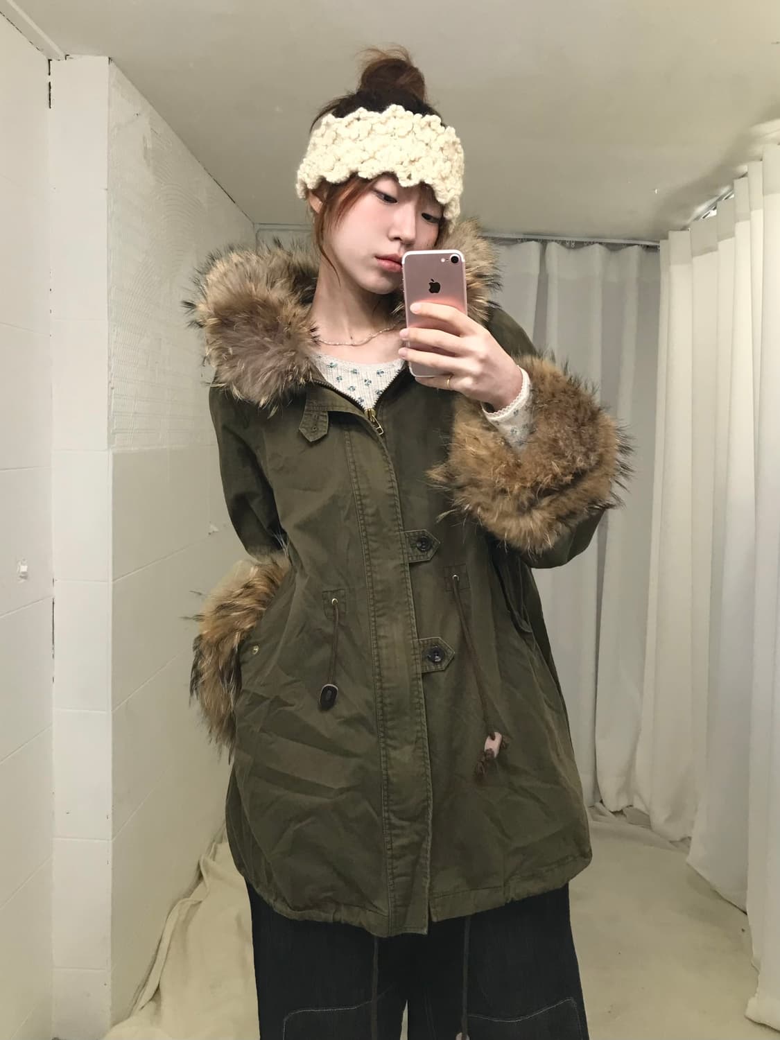 🎄빈티지 크리스마스 트리 A라인 퍼 야상 자켓 상품이미지2