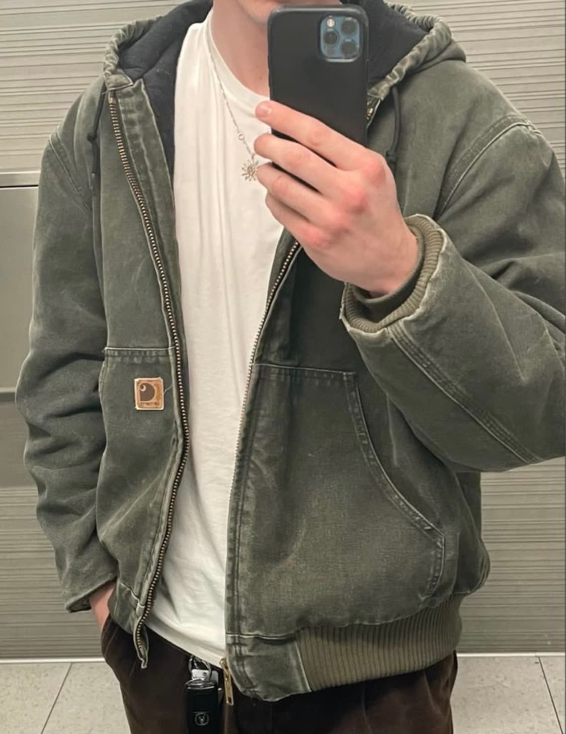 빈티지 칼하트 J130 모스그린 덕 액티브 후드집업 자켓 라지 상품이미지10