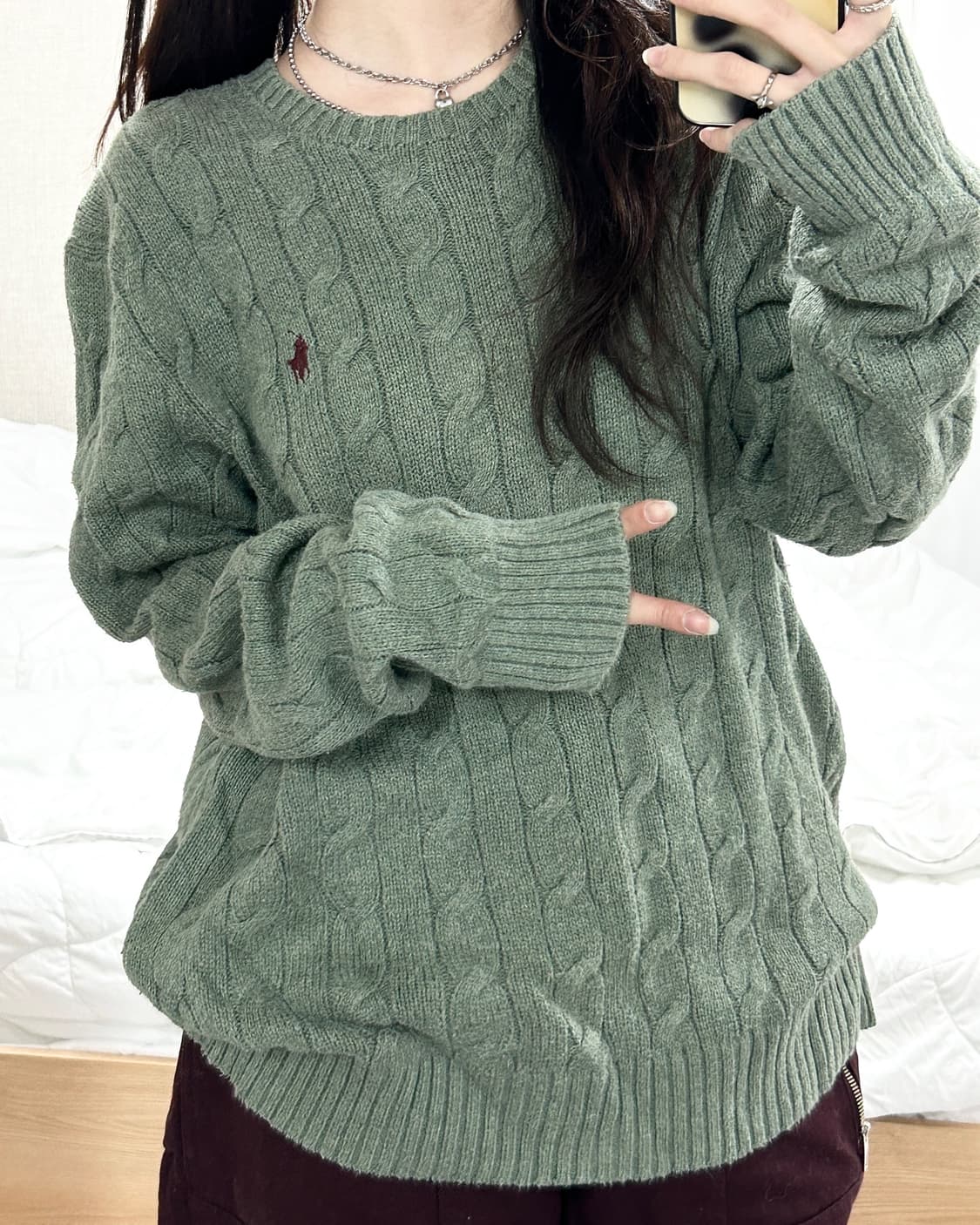 폴로 버건디포니 카키 케이블니트 상품이미지3