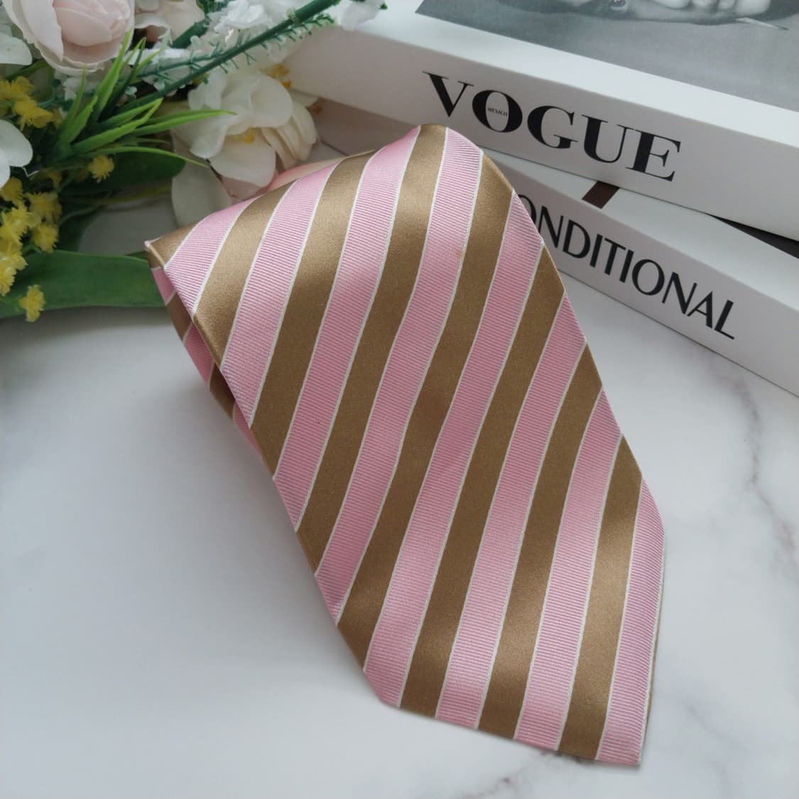 알테아 실크 핑크&브라운 스트라이프 넥타이 8.5cm A+등급 K854
 상품이미지2