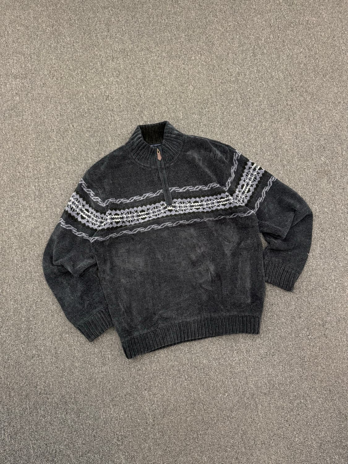 L)Japanese vintage CARBIA 빈티지 패턴 하프니트집업 상품이미지2