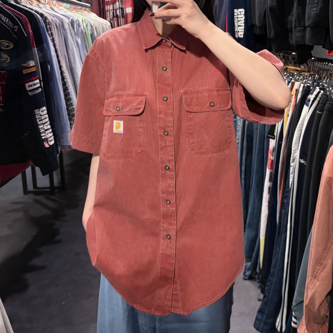 [IM] Carhartt 칼하트 데님 반팔 셔츠 레드 상품이미지1