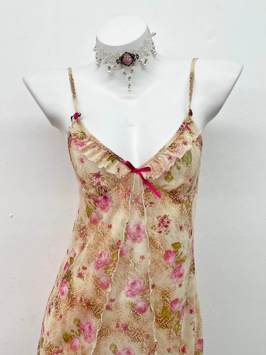 오리엔탈 엔틱 로즈 메쉬 레이어드 슬립 상품이미지2