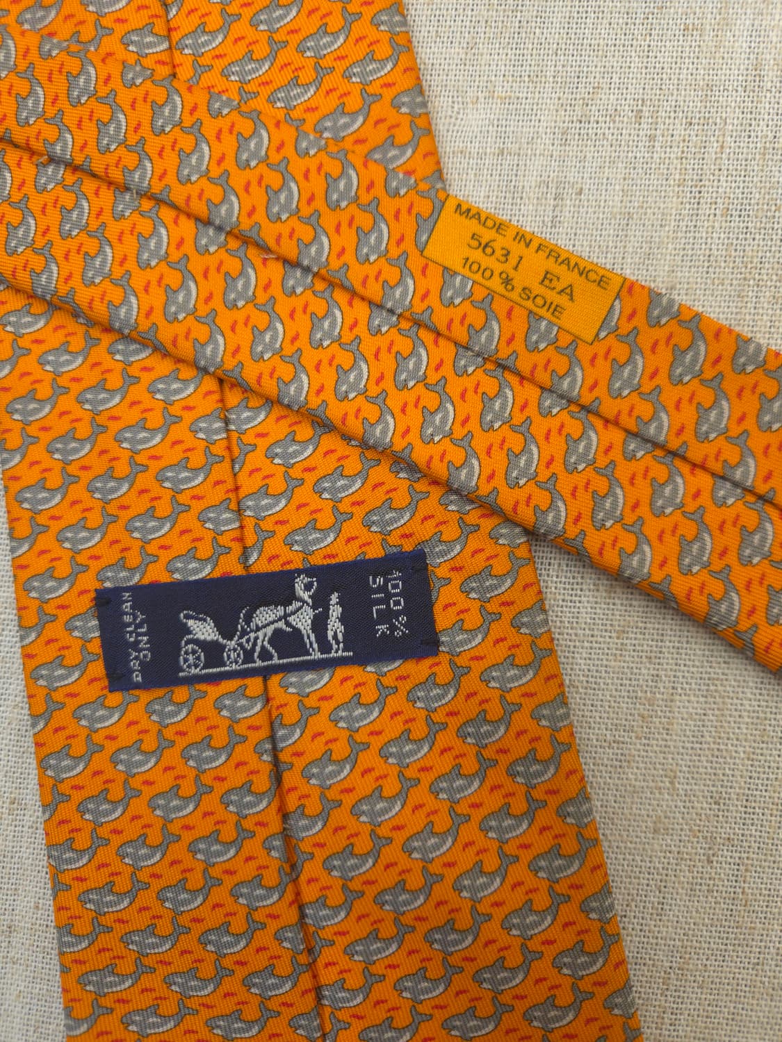 에르메스 오렌지색 물고기 패턴 넥타이 상품이미지6