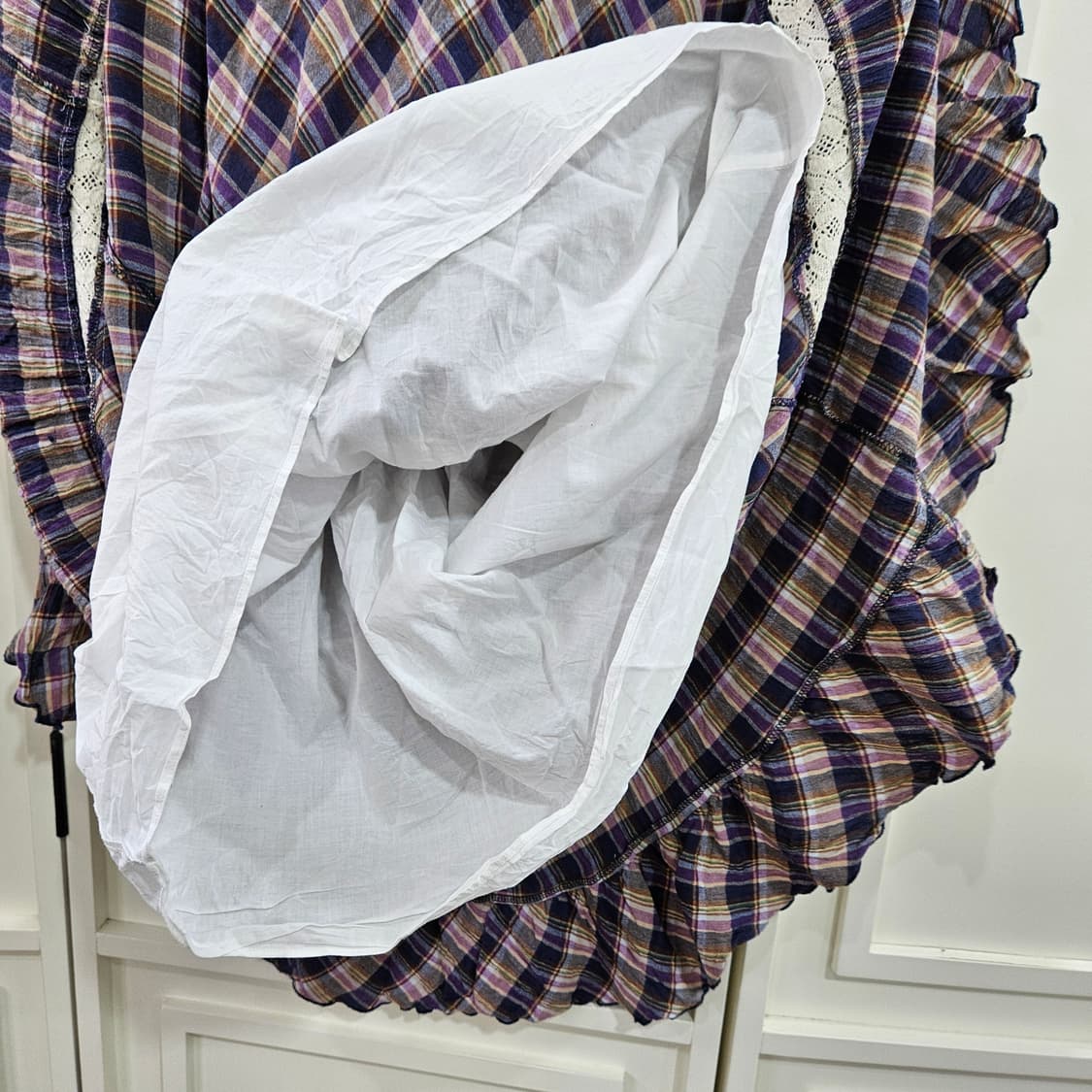 체크 끈 롱 원피스 레이스 장식 상품이미지6