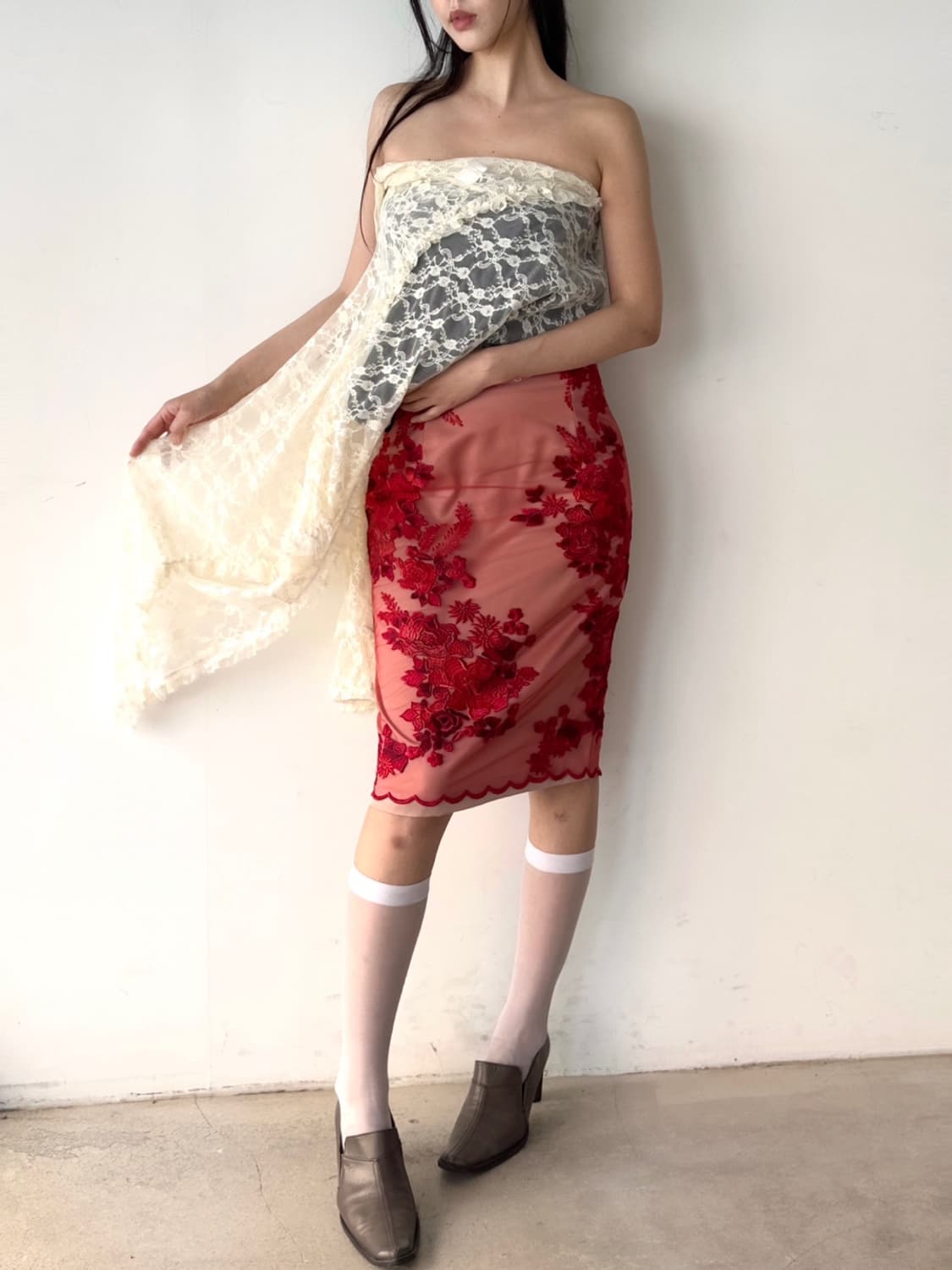 Organza oriental skirt / red 상품이미지4