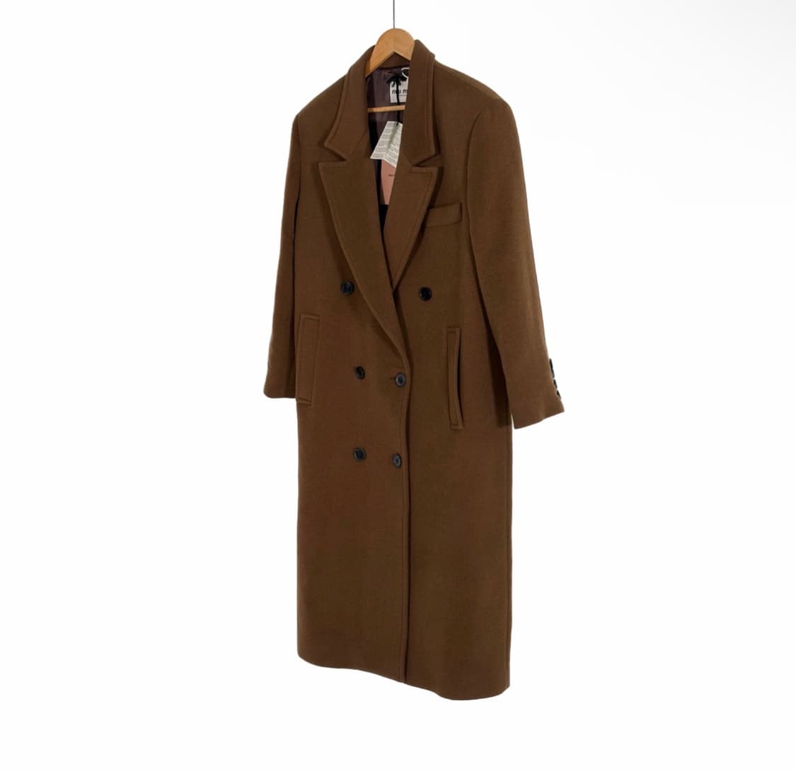[38] 미우미우 24fw 버진 울 더블 브레스티드 롱 코트 자켓 브라운 상품이미지2