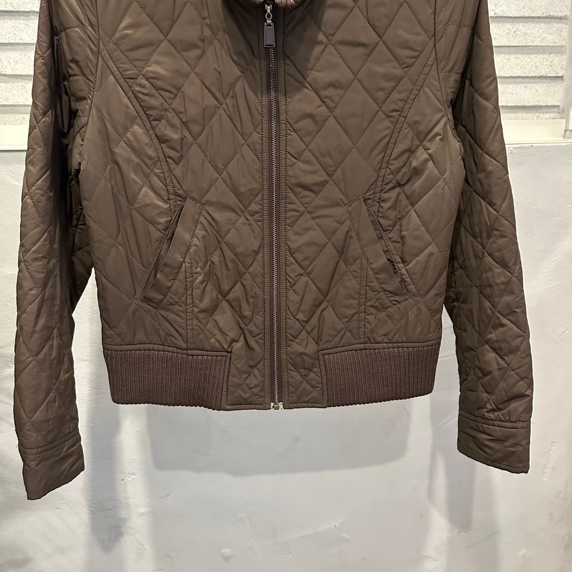 JPN VINTAGE 퀼팅 크롭 자켓 니트카라 하이넥 디테일 브라운 상품이미지4