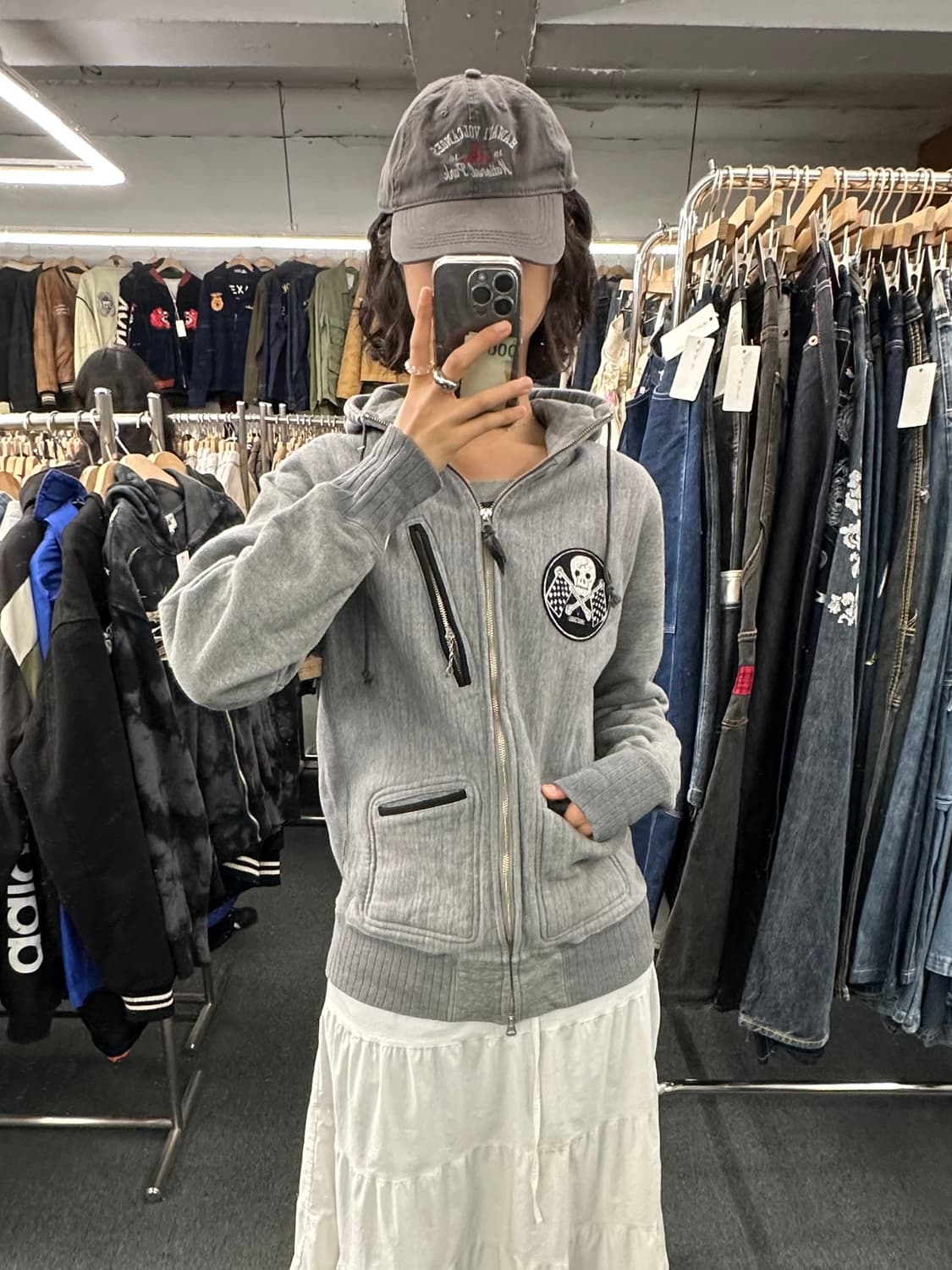 40)West Ride 빈티지 바이커 스컬 플래그 패치 플리스 후드집업 상품이미지2