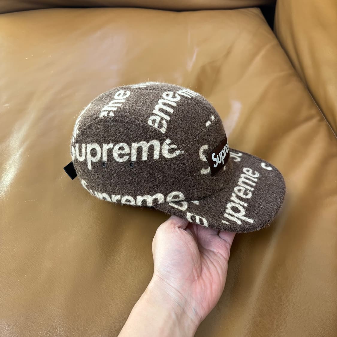 슈프림 캠프캡 모자 박스로고 해리스트위드 브라운 상품이미지3