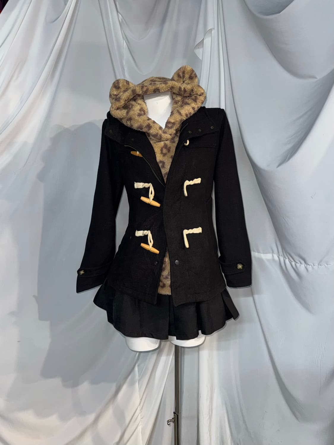 데일리 레오파드 곰돌이 후드 니혼진 갸루 코디세트  상품이미지5