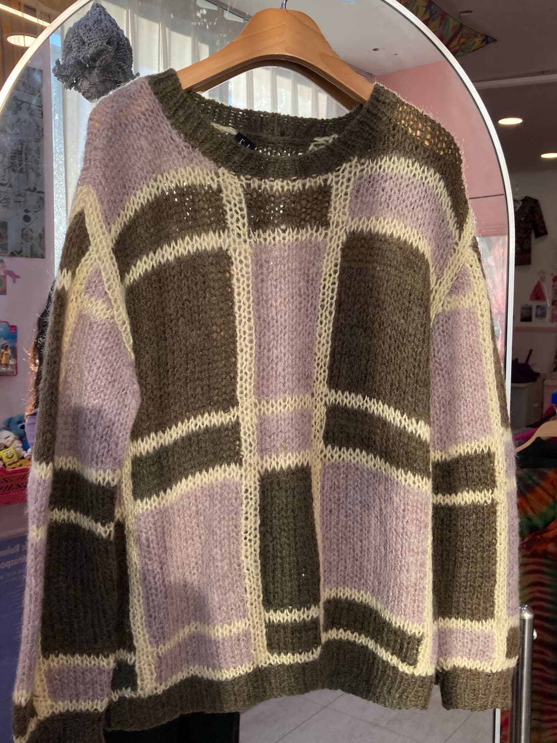 엘르 ELLE 울 카키 체크 니트 상품이미지2